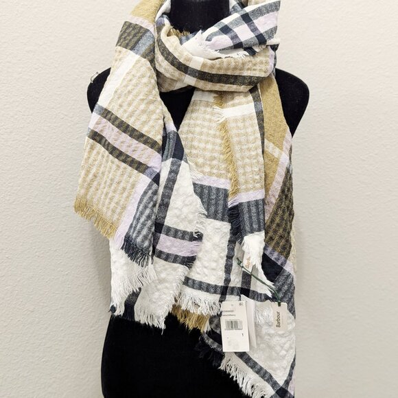 Barbour Faith Tartan Ladies Wrap Scarf Trench/Navy O/S (MSRP $60) - Picture 3 of 6